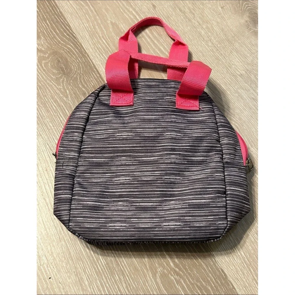 Fridge Pak Insulated Lunch Bag in Gray Stripe with Pink Trim